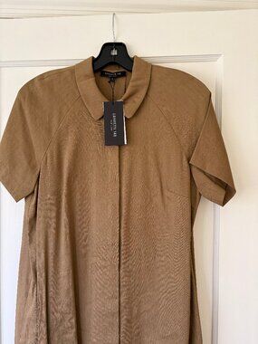 Lafayette 148 Short Sleeve Dark Khaki Linen Blend Dress Size S/M NWT
